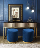 Opal Navy Velvet Ottoman with Gold Base