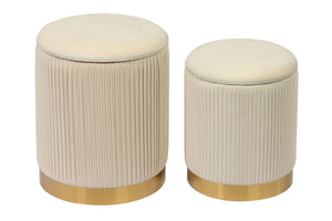 Channeled Cream Velvet Storage Ottomans - Set of 2