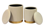 Channeled Cream Velvet Storage Ottomans - Set of 2