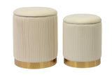 Channeled Cream Velvet Storage Ottomans - Set of 2