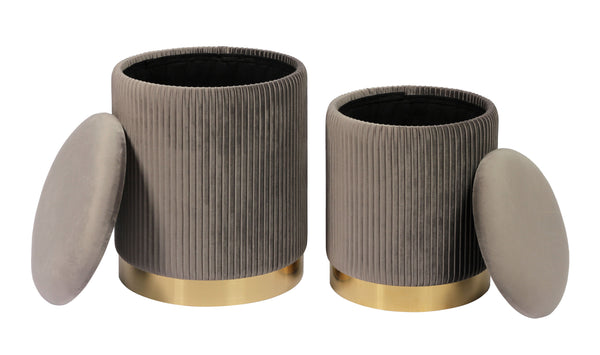 Channeled Grey Velvet Storage Ottomans - Set of 2