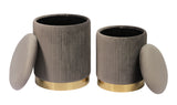 Channeled Grey Velvet Storage Ottomans - Set of 2