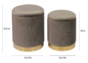 Channeled Grey Velvet Storage Ottomans - Set of 2