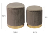 Channeled Grey Velvet Storage Ottomans - Set of 2