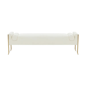 TOV Furniture Ines Textured Velvet Bench Cream 66.7"W x 15.5"D x 19.7"H