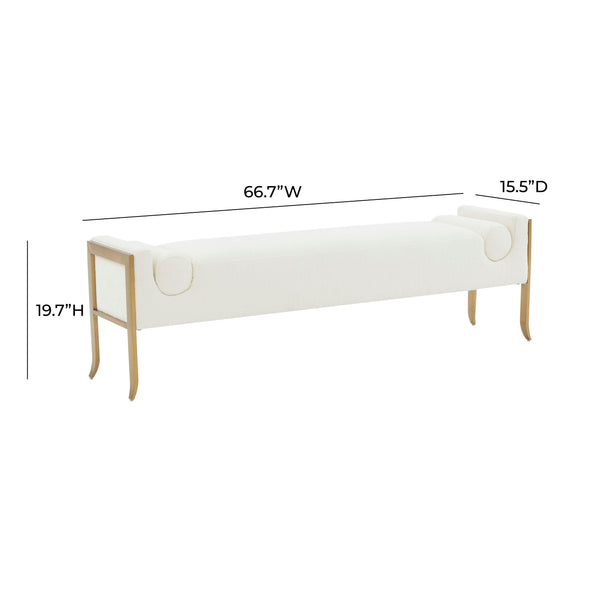 TOV Furniture Ines Textured Velvet Bench Cream 66.7"W x 15.5"D x 19.7"H