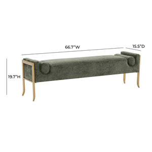 TOV Furniture Ines Textured Velvet Bench Green 66.7"W x 15.5"D x 19.7"H