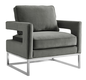 Avery Grey Velvet Chair - Silver Frame