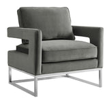 Avery Grey Velvet Chair - Silver Frame