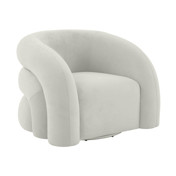 TOV Furniture Slipper Light Grey Velvet Swivel Chair Cream 37.5"W x 33.8"D x 28.3"H