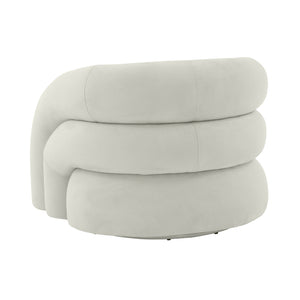 TOV Furniture Slipper Light Grey Velvet Swivel Chair Cream 37.5"W x 33.8"D x 28.3"H
