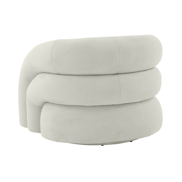 TOV Furniture Slipper Light Grey Velvet Swivel Chair Cream 37.5"W x 33.8"D x 28.3"H