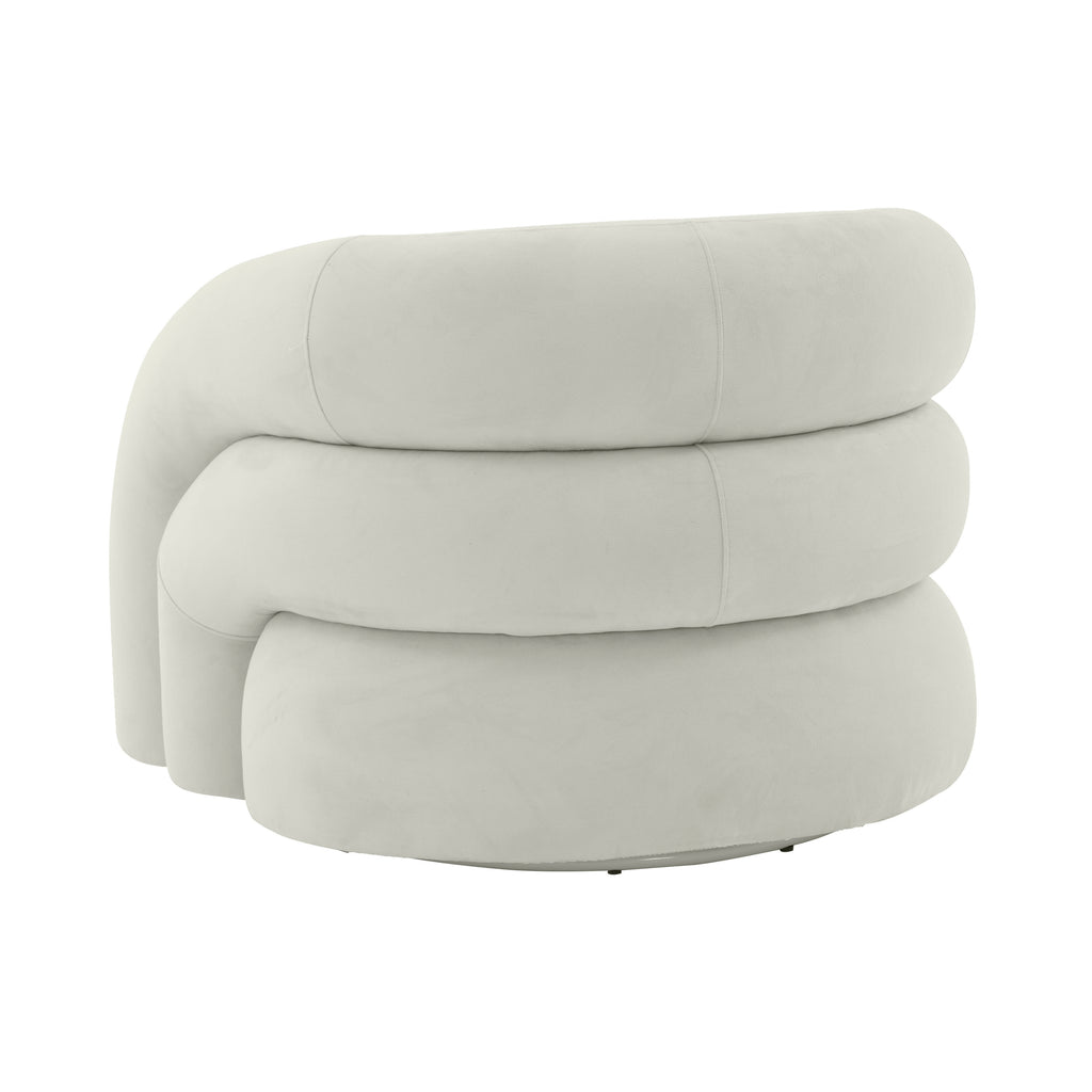 TOV Furniture Slipper Light Grey Velvet Swivel Chair Cream 37.5"W x 33.8"D x 28.3"H