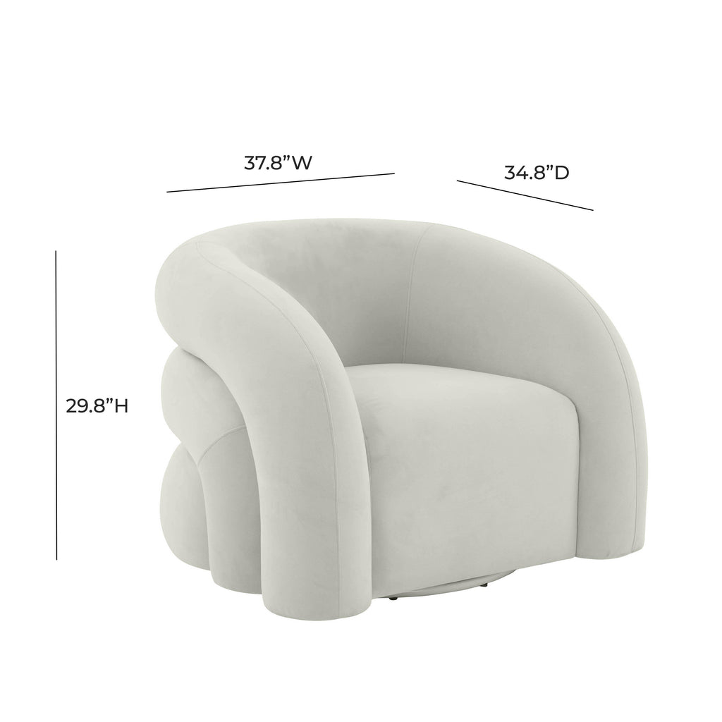TOV Furniture Slipper Light Grey Velvet Swivel Chair Cream 37.5"W x 33.8"D x 28.3"H
