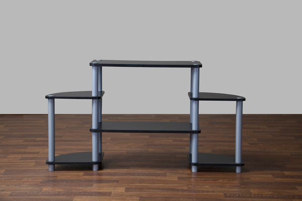 Baxton Studio Orbit Black and Silver 3-Tier TV Stand