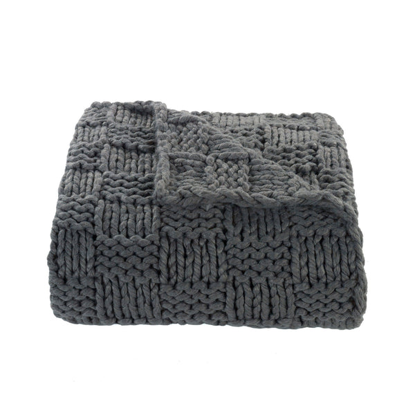 HiEnd Accents Chess Knit Throw TR1735-OS-SL Slate 85% acrylic, 15% wool 50x60x2