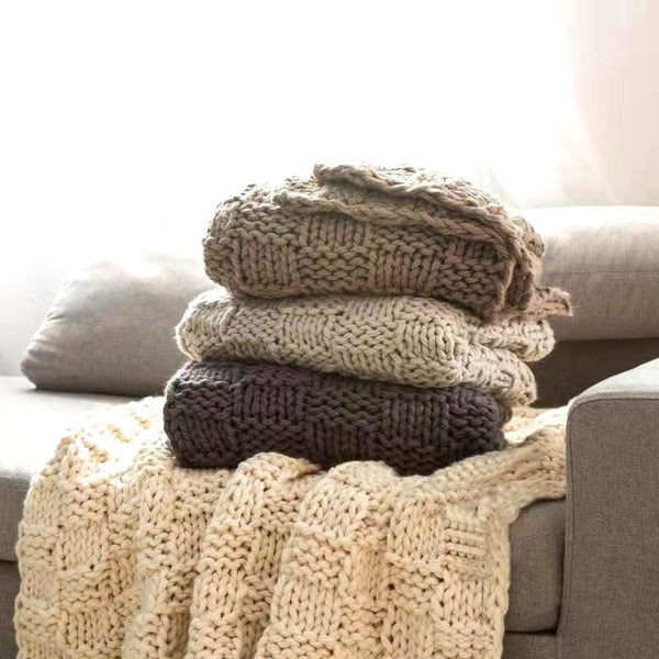 HiEnd Accents Chess Knit Throw TR1735-OS-TP Taupe 85% acrylic, 15% wool 50x60x2