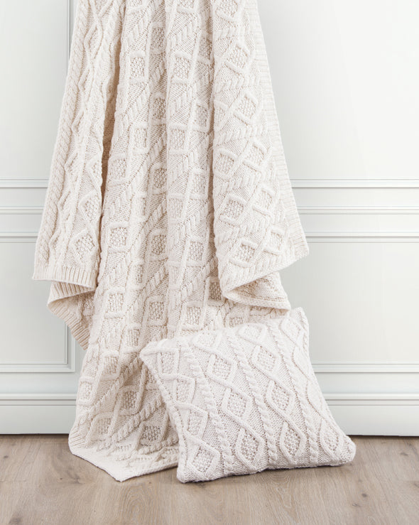 HiEnd Accents Cable Knit Soft Wool Throw Blanket TR5002-OS-CR Cream 70% acrylic, 30% wool 50x60x1