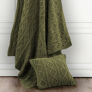 HiEnd Accents Cable Knit Soft Wool Throw Blanket TR5002-OS-GR Green 70% acrylic, 30% wool 50x60x1