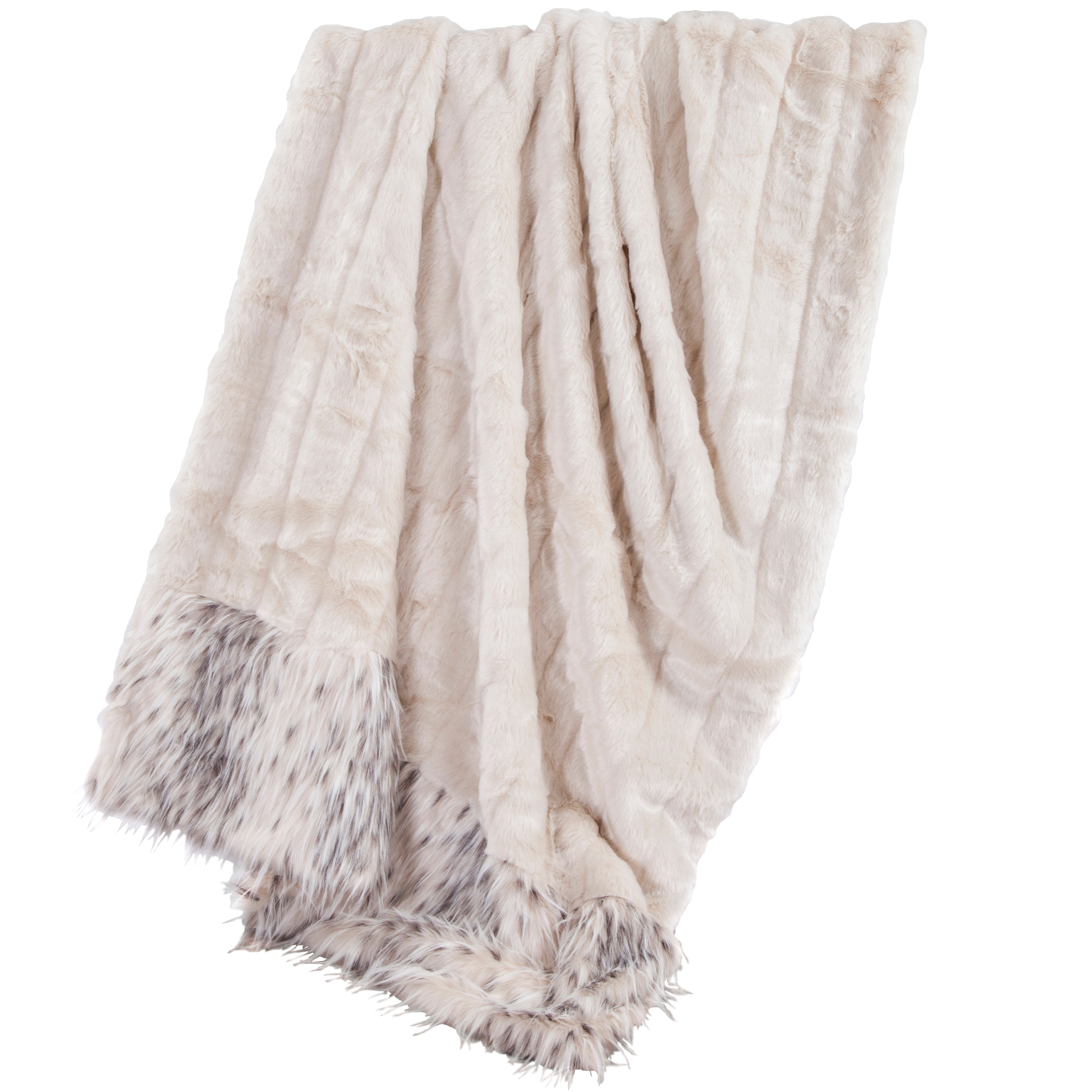 HiEnd Accents White Faux Mink Oversized Throw Blanket with Snow Leopard Trim