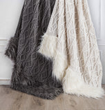 HiEnd Accents Nordic Cable Knit & Mongolian Fur Throw Blanket TR5008-OS-GY Gray 70% acrylic, 30% wool 50x80x1.18