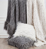 HiEnd Accents Nordic Cable Knit & Mongolian Fur Throw Blanket TR5008-OS-WH Cream 70% acrylic, 30% wool 50x80x1.18