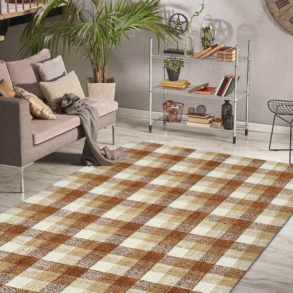 AMER Rugs Tartan TRA-10 Hand-Tufted Plaid Transitional Area Rug Orange 3'6" x 5'6"