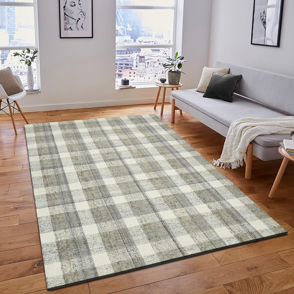 AMER Rugs Tartan TRA-4 Hand-Tufted Plaid Transitional Area Rug Sand 3'6" x 5'6"