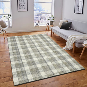 AMER Rugs Tartan TRA-4 Hand-Tufted Plaid Transitional Area Rug Sand 3'6" x 5'6"