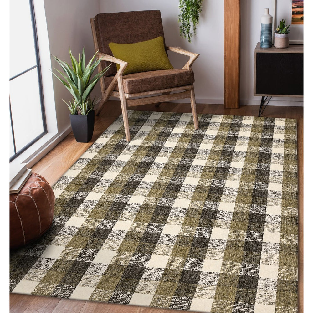 AMER Rugs Tartan TRA-5 Hand-Tufted Plaid Transitional Area Rug Khaki 3'6" x 5'6"