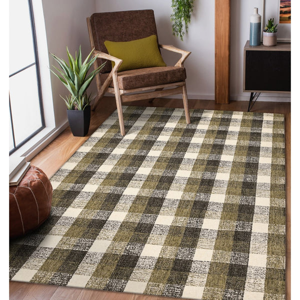 AMER Rugs Tartan TRA-5 Hand-Tufted Plaid Transitional Area Rug Khaki 3'6" x 5'6"