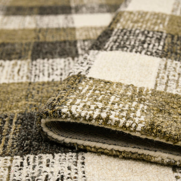 AMER Rugs Tartan TRA-5 Hand-Tufted Plaid Transitional Area Rug Khaki 3'6" x 5'6"