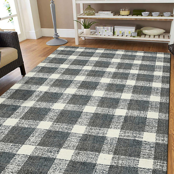 AMER Rugs Tartan TRA-8 Hand-Tufted Plaid Transitional Area Rug Dark Gray 3'6" x 5'6"