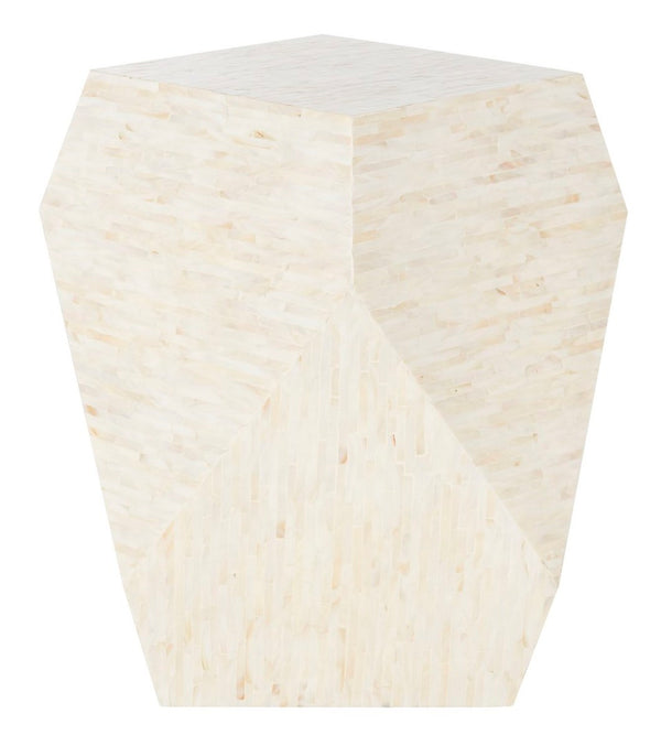 Lea Mosaic Geometric Side Table - Chic Faux Mother of Pearl Accent for Modern Living Rooms, 19.7"