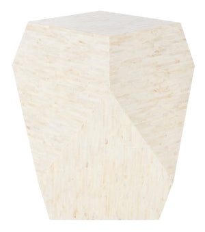 Lea Mosaic Geometric Side Table - Chic Faux Mother of Pearl Accent for Modern Living Rooms, 19.7"