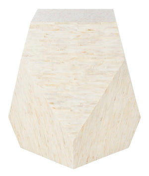 Lea Mosaic Geometric Side Table - Chic Faux Mother of Pearl Accent for Modern Living Rooms, 19.7"
