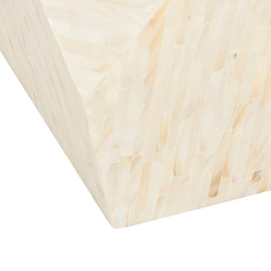Lea Mosaic Geometric Side Table - Chic Faux Mother of Pearl Accent for Modern Living Rooms, 19.7"