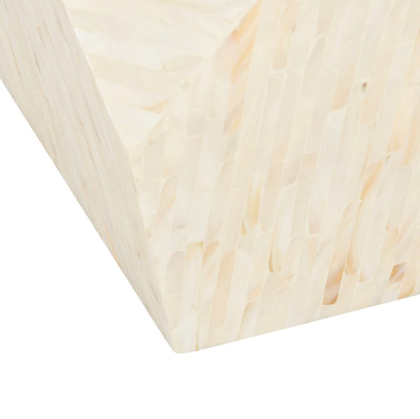 Lea Mosaic Geometric Side Table - Chic Faux Mother of Pearl Accent for Modern Living Rooms, 19.7"
