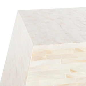 Lea Mosaic Geometric Side Table - Chic Faux Mother of Pearl Accent for Modern Living Rooms, 19.7"
