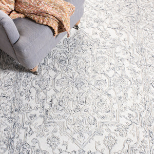 Trace 302 Transitional Hand Tufted 100% Indian Wool Pile Rug Ivory / Charcoal