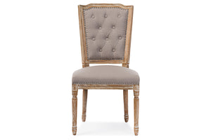 Baxton Studio Estelle Chic Rustic French Country Cottage Weathered Oak Beige Fabric Button-tufted Upholstered Dining Chair