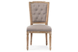 Estelle Chic Rustic French Country Cottage Weathered Oak Beige Fabric Button-tufted Upholstered Dining Chair