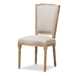 Baxton Studio Cadencia French Vintage Cottage Weathered Oak Finish Wood and Beige Fabric Upholstered Dining Side Chair