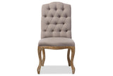 Hudson Chic Rustic French Country Cottage Weathered Oak Beige Fabric Button-tufted Upholstered Dining Chair