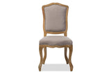 Chateauneuf French Vintage Cottage Weathered Oak Beige Fabric Upholstered Dining Side Chair