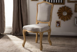 Baxton Studio Chateauneuf French Vintage Cottage Weathered Oak Beige Fabric Upholstered Dining Side Chair