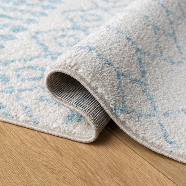 Tulum 229 Bohemian Power Loomed Polypropylene Pile Rug Ivory / Turquoise