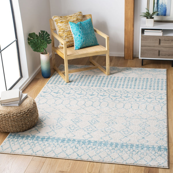 Tulum 229 Bohemian Power Loomed Polypropylene Pile Rug Ivory / Turquoise