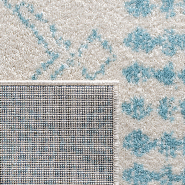 Tulum 229 Bohemian Power Loomed Polypropylene Pile Rug Ivory / Turquoise