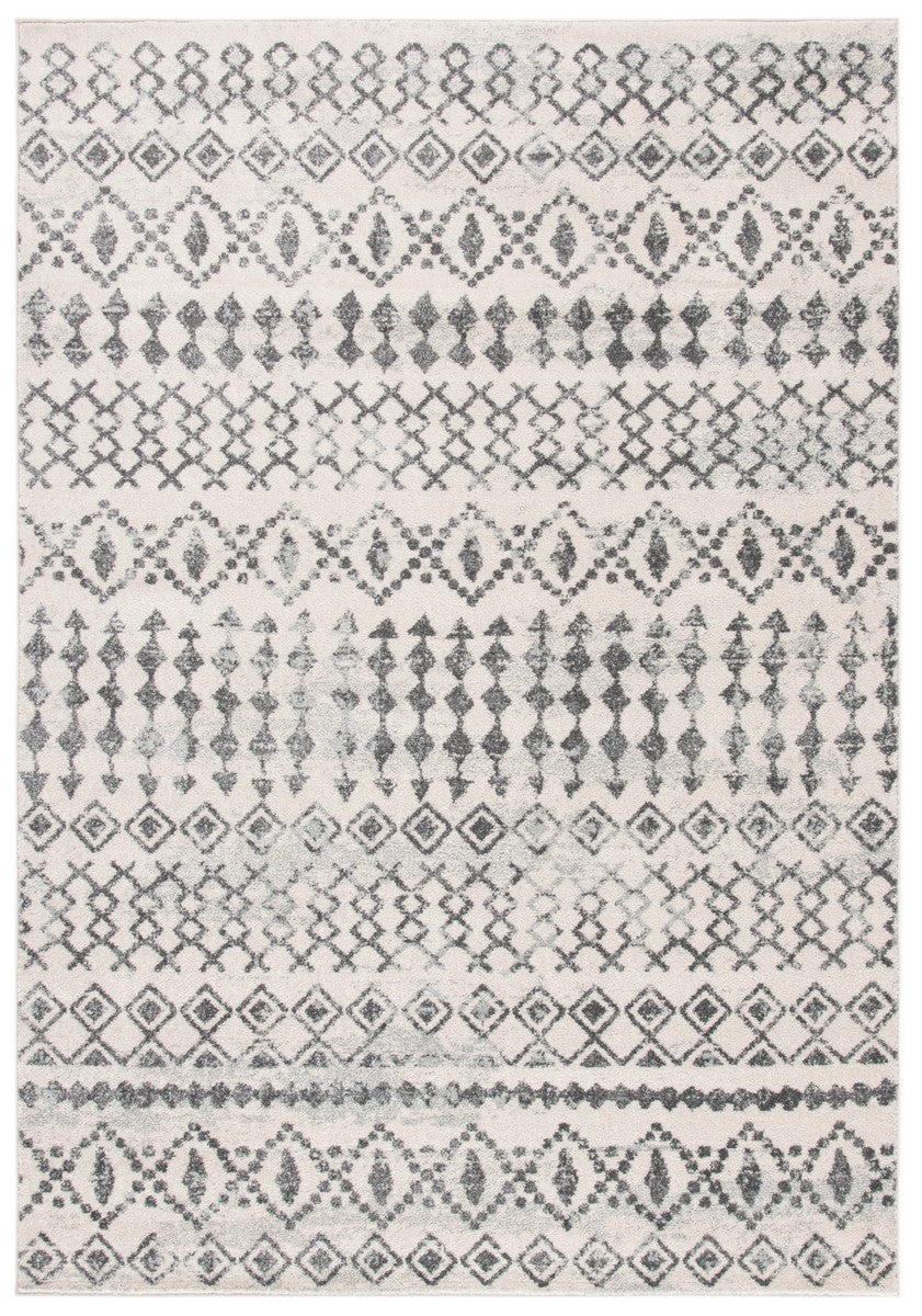 Tulum 240 Bohemian Power Loomed Polypropylene Pile Rug Ivory / Grey